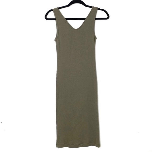 V-Neck Ribbed Tank Dress Knee Length Buttons Size Medium - Picture 2 of 4